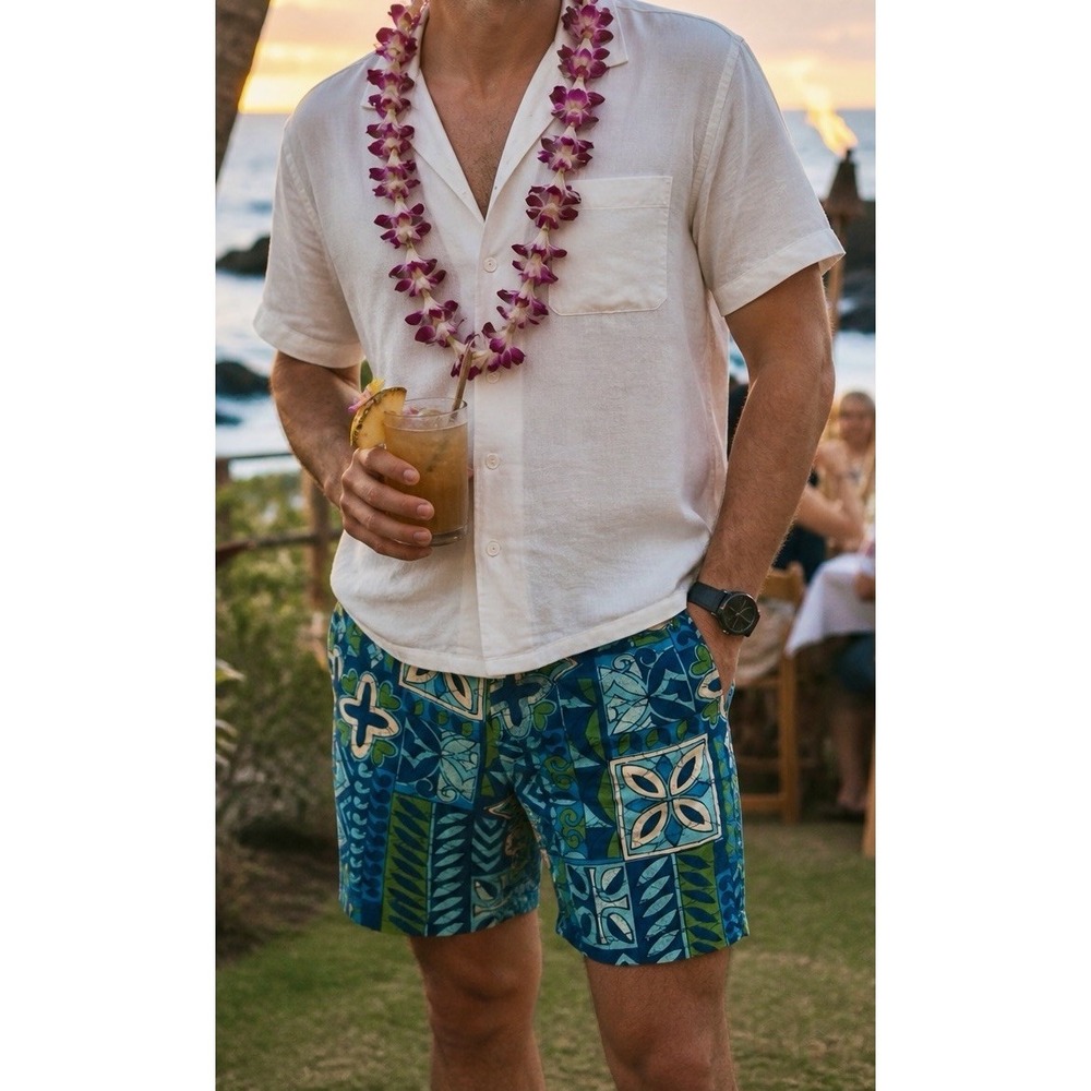 Vintage Kennington California Tiki Print Shorts Mens M 60s 70s Made USA - Picture 5 of 14